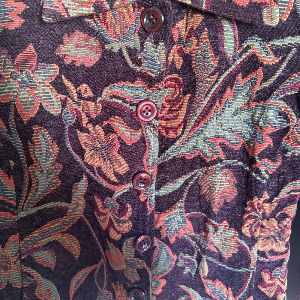 Vintage Women’s 2P Boho Whimsical Warm Colored Florals Tapestry Blazer Jacket - Picture 5 of 13